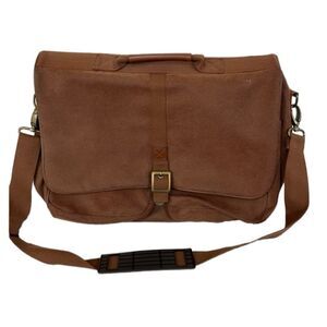 Aramis Mens Textured Leather Adjustable Strap Messenger Crossbody Bag Brown